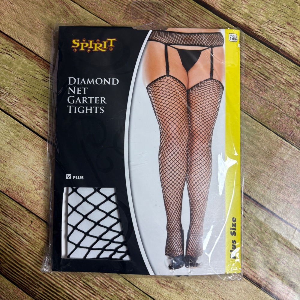 Spirit Halloween Black Diamond Net Garter Tights Plus Size Hosiery 01489004